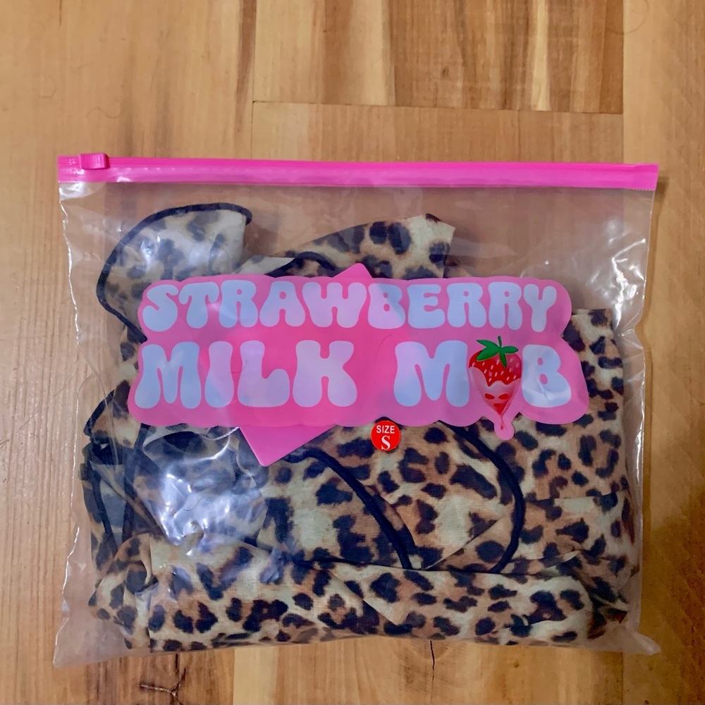 Strawberry Milk Mob Leopard Print Dress in Tan and Black